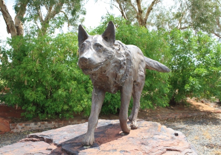 Red dog statue